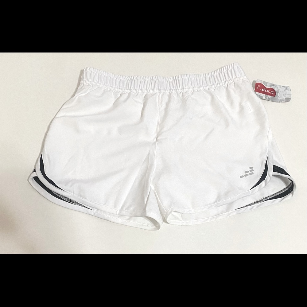 White, large, bcg shorts, athletic.